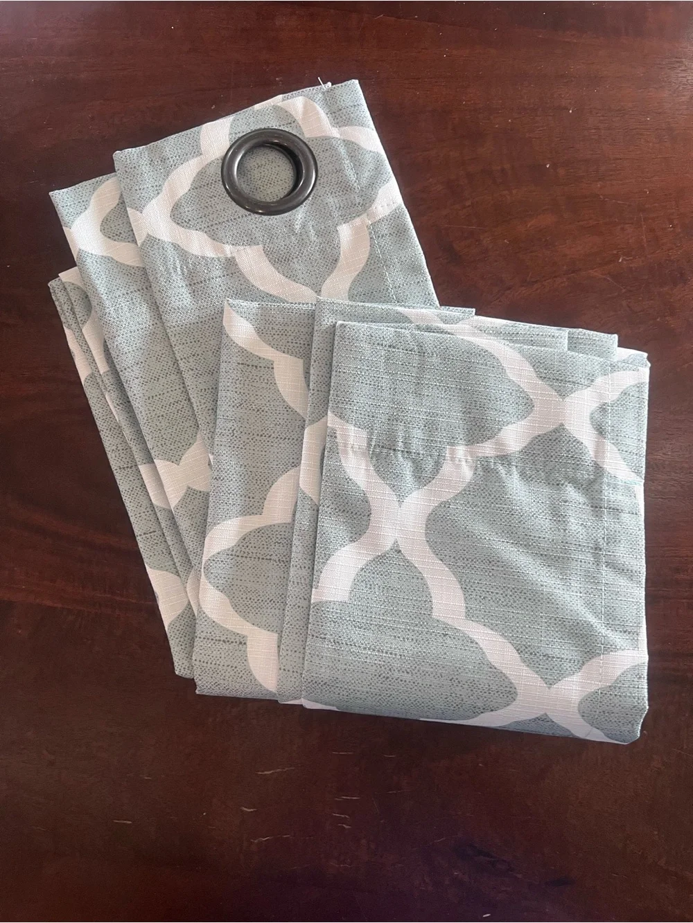 Light aqua Blue and White Geometric Grommet blackout Curtain Panel like new